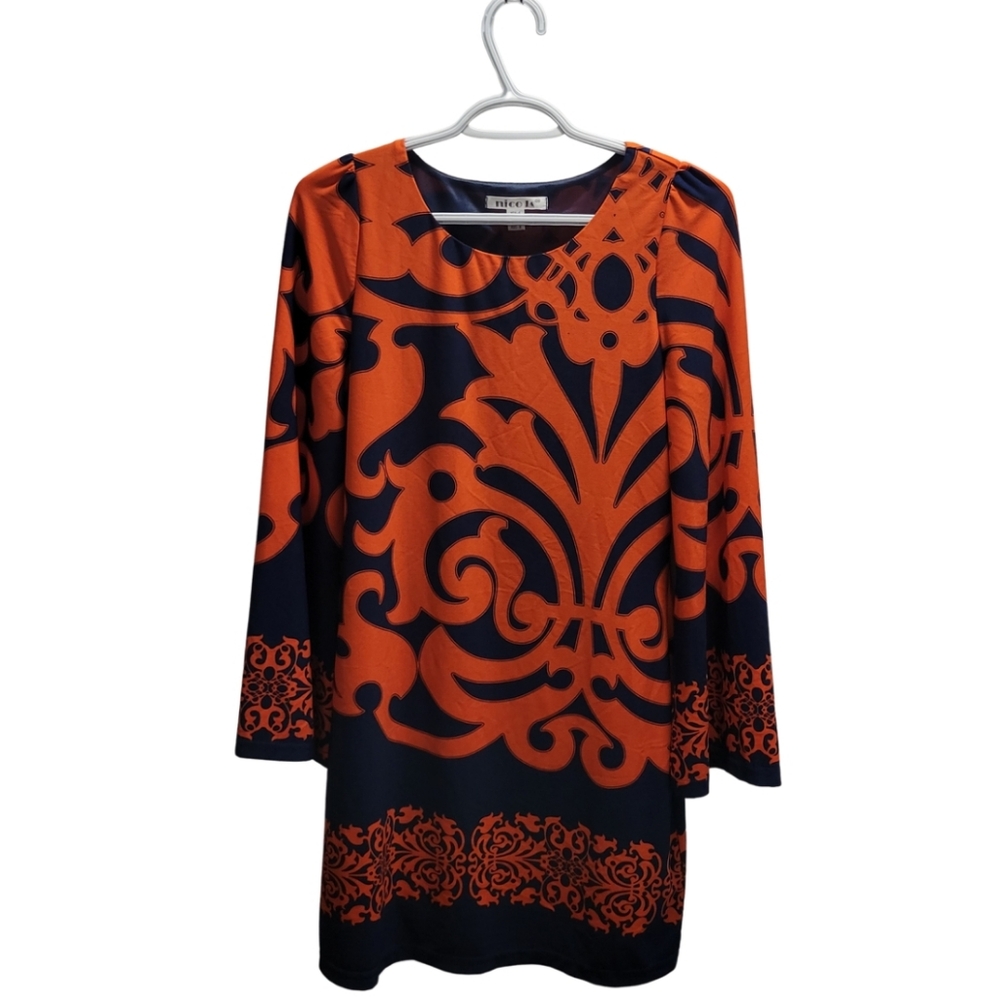 NICOLA Vibrant Orange and Navy Dress